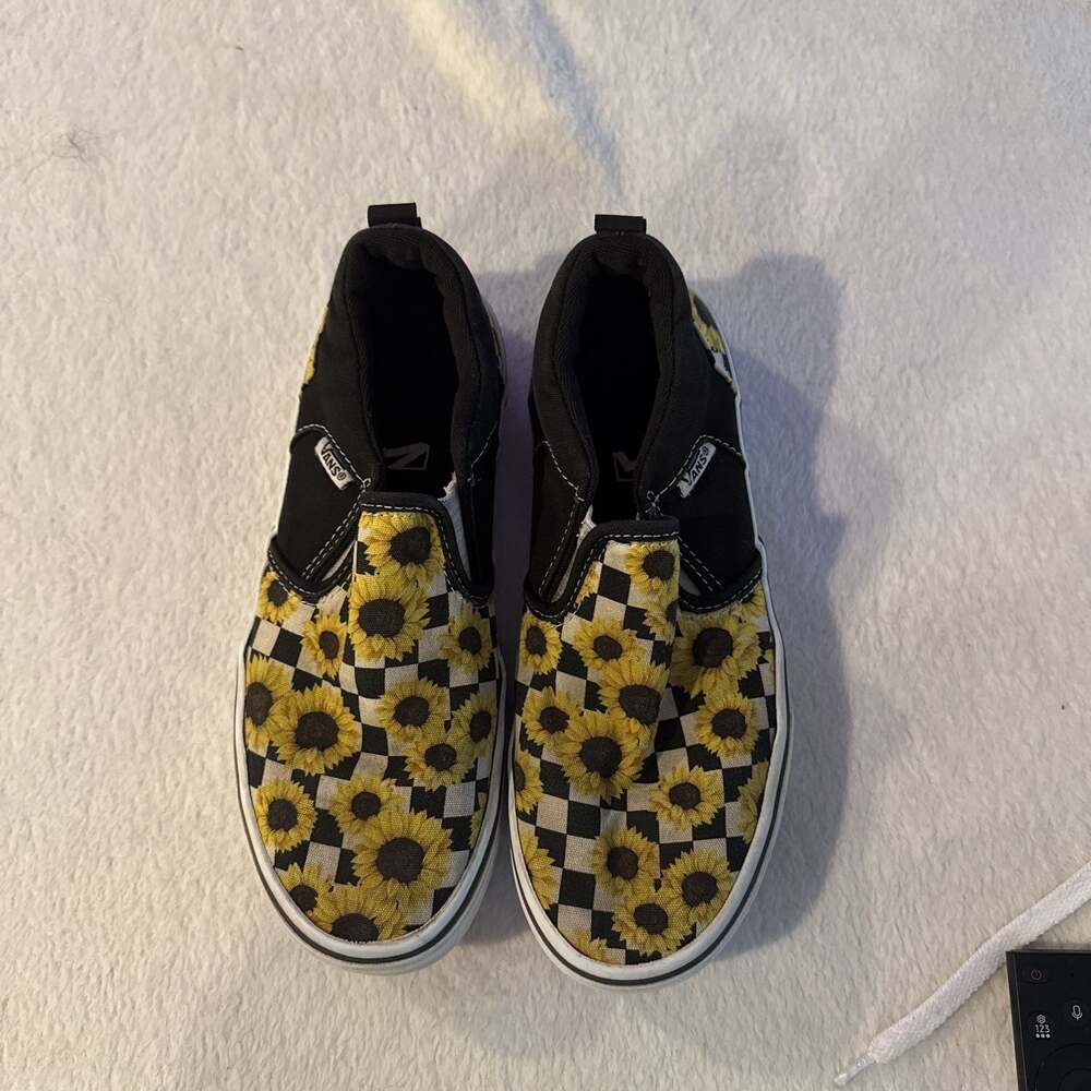 Vans Asher Sunflower Checkerboard Slip-On Skate Shoes Girls Missy 3.5